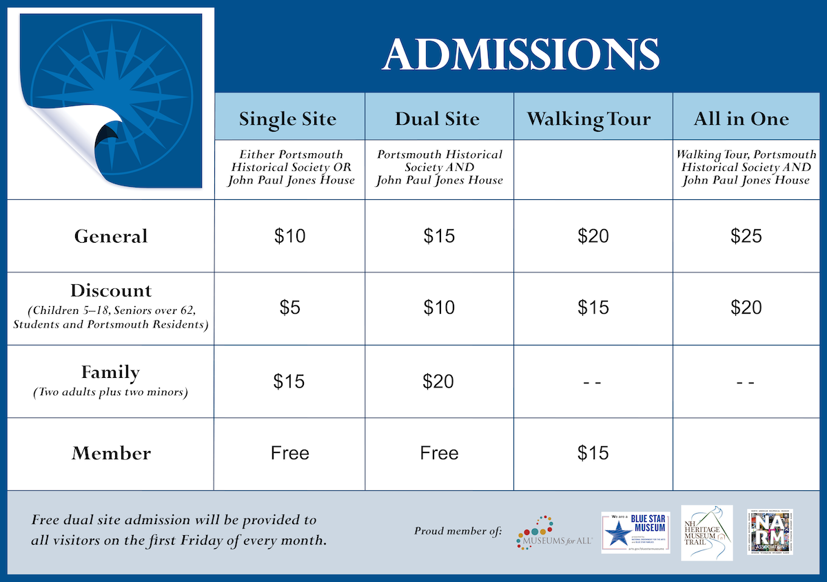 Admission Pricing Chart, please see below for pricing as text.
