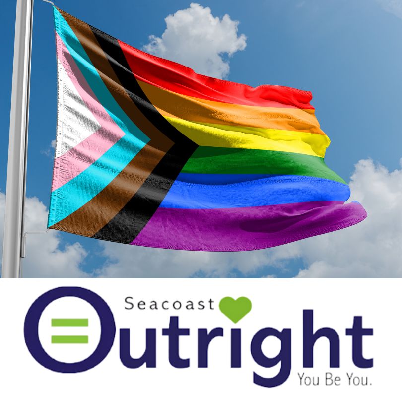 Pride Flag over the text "Seacoast Outright"