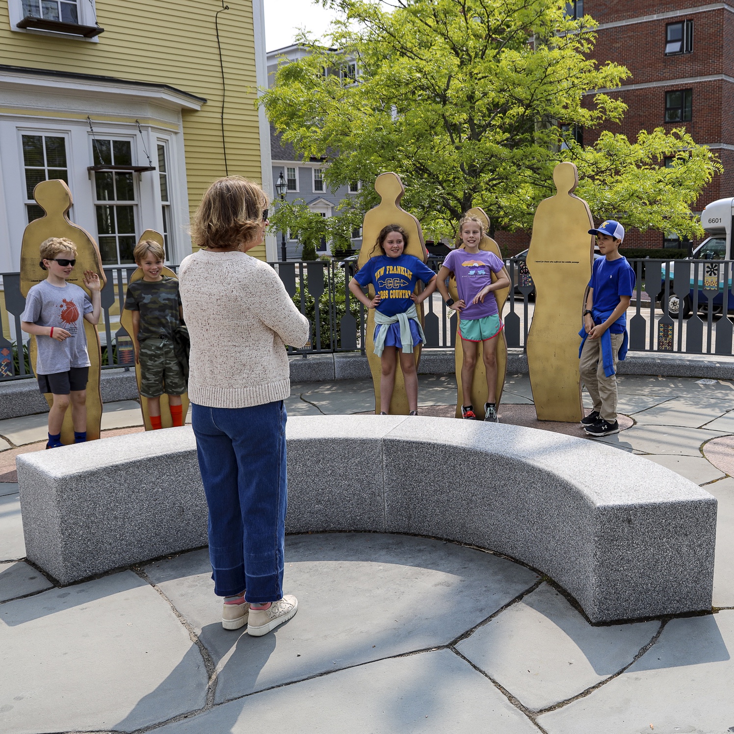 Third grade walking tour students at the African Burying Ground in Portsmouth, NH.