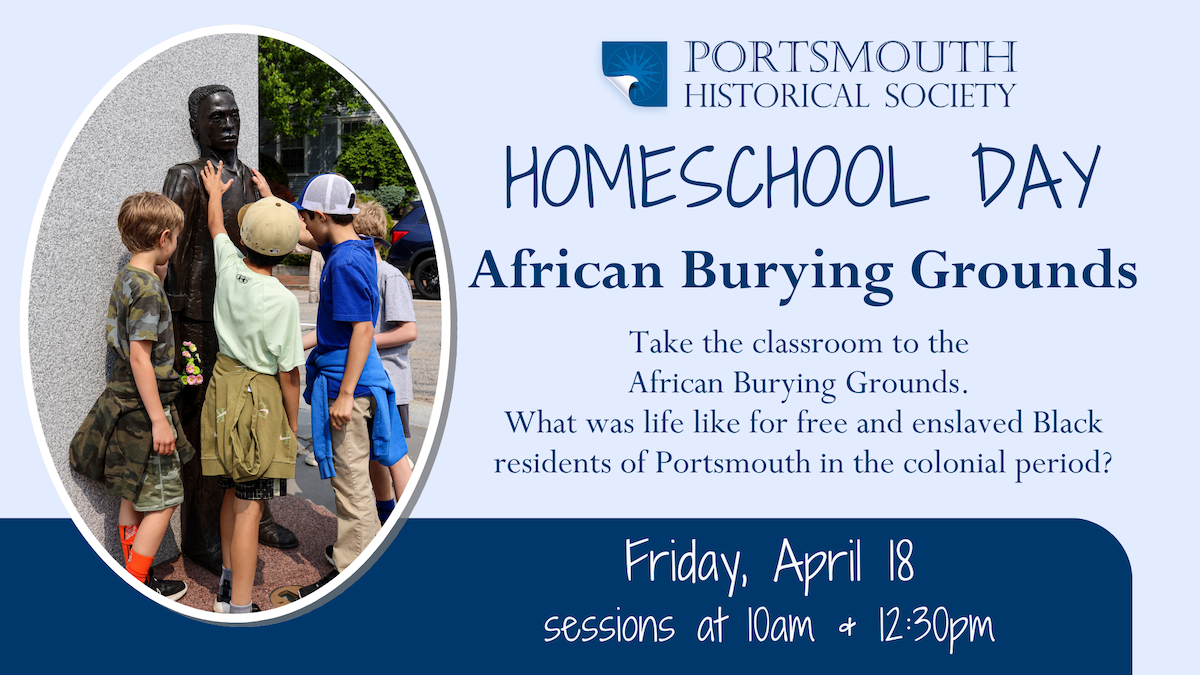 Group of children reaching out and touching a commemorative statue at the African Burying Grounds in Portsmouth, NH.