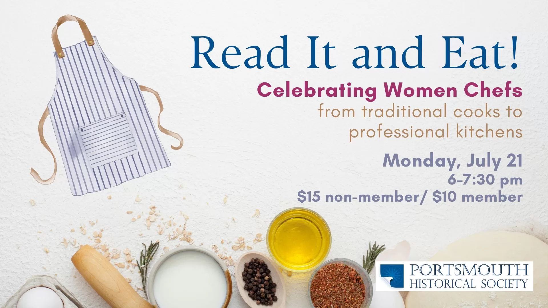 Potluck table filled with homemade dishes at a Read It and Eat event Read it and Eat: Celebrating Women Chefs on Monday, July 21 at 6 pm