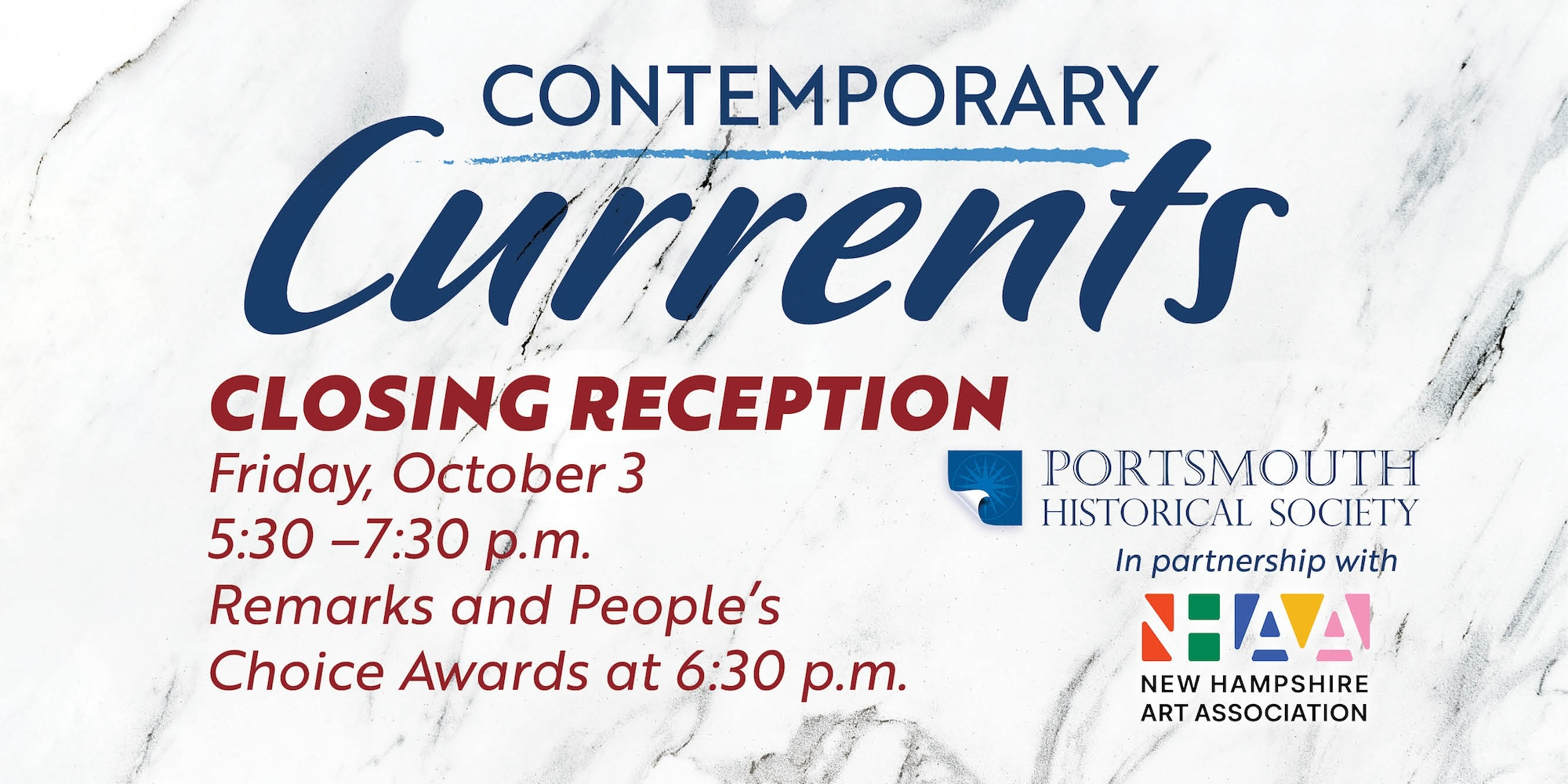 Contemporary Currents Closing Reception October 3, 5:30-7:30 pm light bites and artist awards