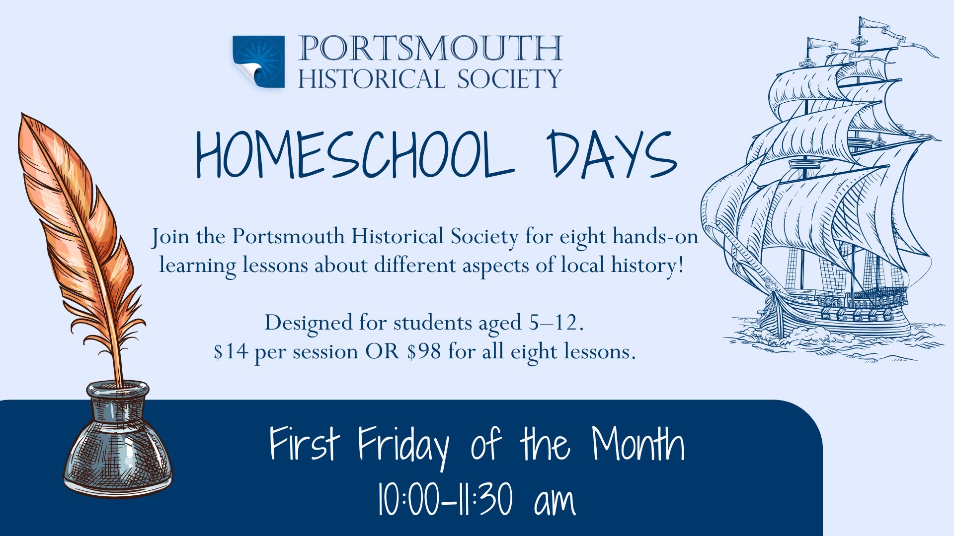 Homeschool Day: full session, First Fridays 10:00–11:30 am